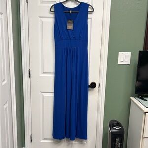 Sleeveless Royal Blue V-Neck Maxi Dress